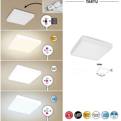 Rabalux - LED lubinis šviestuvas LED/24W/230V 2800-6000K IP44 baltas 30x30 cm