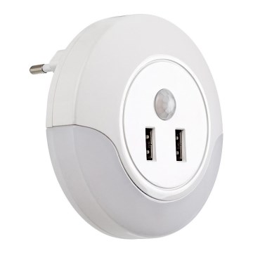 Rabalux - LED naktinė lemputė su jutikliu, įkišama į lizdą, 2xUSB LED/13,9W/230V 3000K