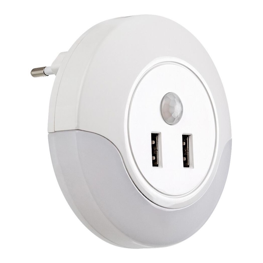 Rabalux - LED naktinė lemputė su jutikliu, įkišama į lizdą, 2xUSB LED/13,9W/230V 3000K