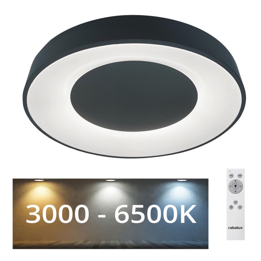Rabalux - LED Pritemdomas lubinis šviestuvas LED/38W/230V juoda 3000-6500K + nuotolinio valdymo pultas diametras 48 cm