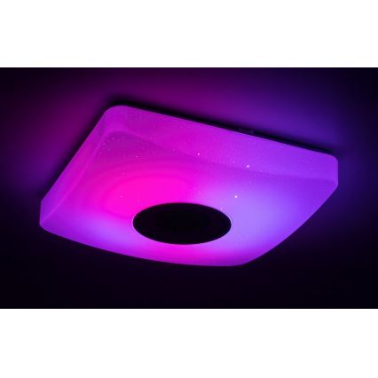 Rabalux - LED RGB reguliuojamo ryškumo lubinis šviestuvas su garsiakalbiu LED/18W/230V 3000-6000K Bluetooth + nuotolinio valdymo pultas 36,5x36,5 cm