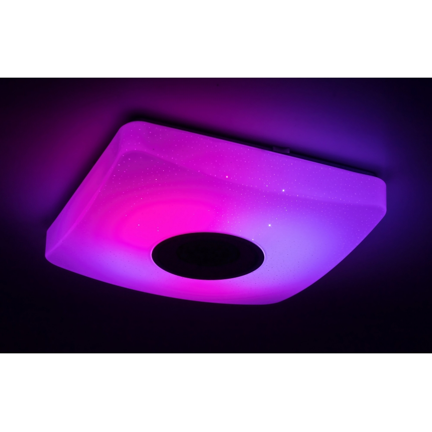 Rabalux - LED RGB reguliuojamo ryškumo lubinis šviestuvas su garsiakalbiu LED/18W/230V 3000-6000K Bluetooth + nuotolinio valdymo pultas 36,5x36,5 cm