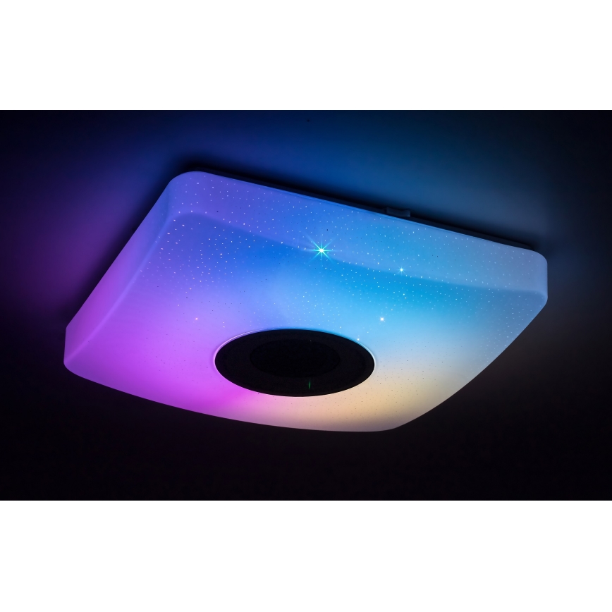 Rabalux - LED RGB reguliuojamo ryškumo lubinis šviestuvas su garsiakalbiu LED/18W/230V 3000-6000K Bluetooth + nuotolinio valdymo pultas 36,5x36,5 cm