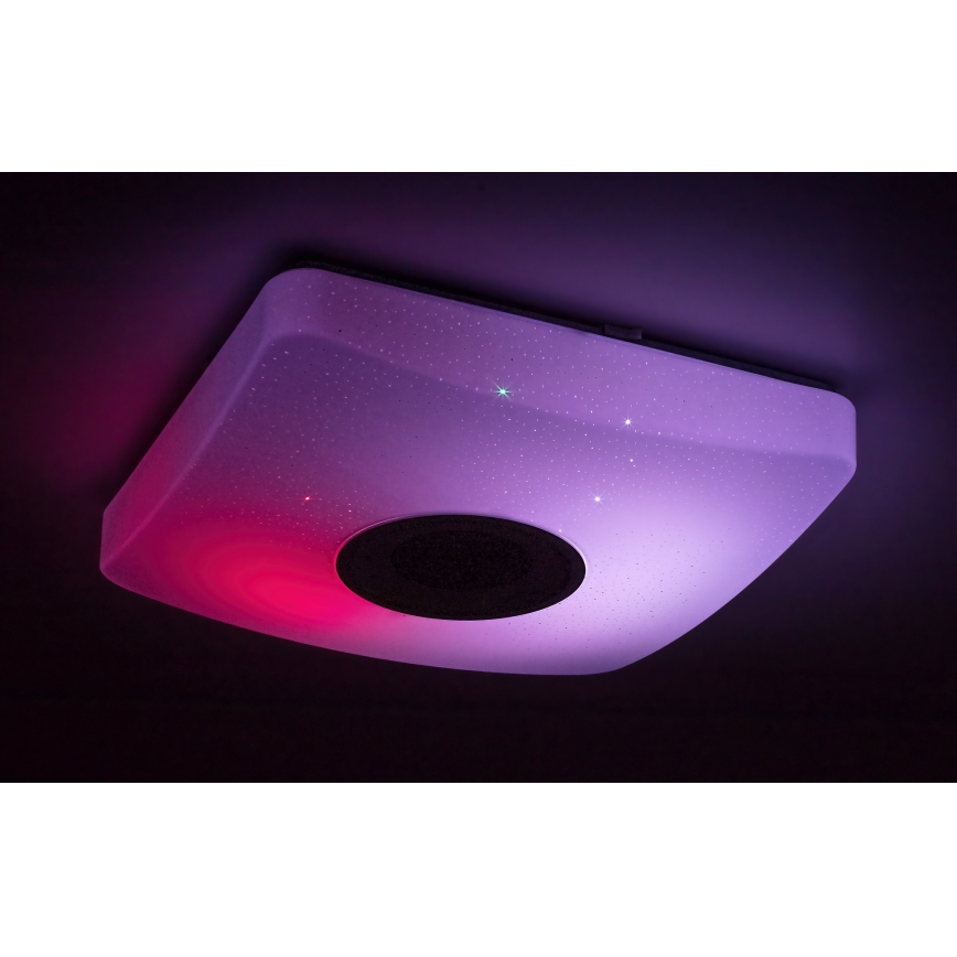Rabalux - LED RGB reguliuojamo ryškumo lubinis šviestuvas su garsiakalbiu LED/18W/230V 3000-6000K Bluetooth + nuotolinio valdymo pultas 36,5x36,5 cm