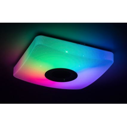Rabalux - LED RGB reguliuojamo ryškumo lubinis šviestuvas su garsiakalbiu LED/18W/230V 3000-6000K Bluetooth + nuotolinio valdymo pultas 36,5x36,5 cm
