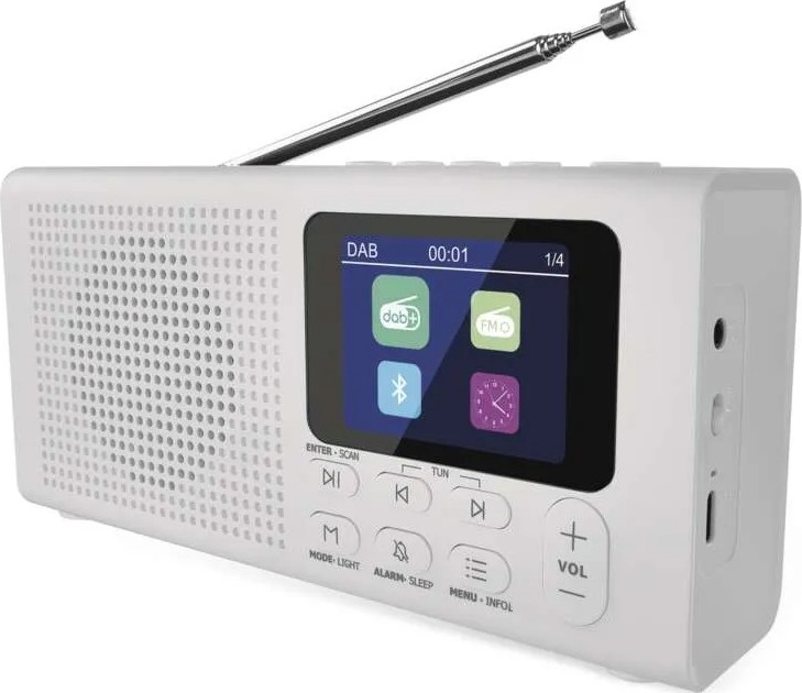 Radija DAB DAB+ FM 3W/5V/4xAA balta