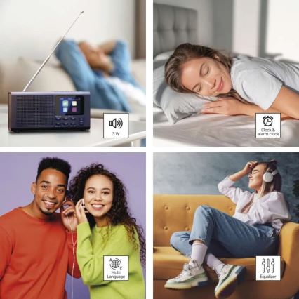 Radija DAB DAB+ FM 3W/5V/4xAA juoda