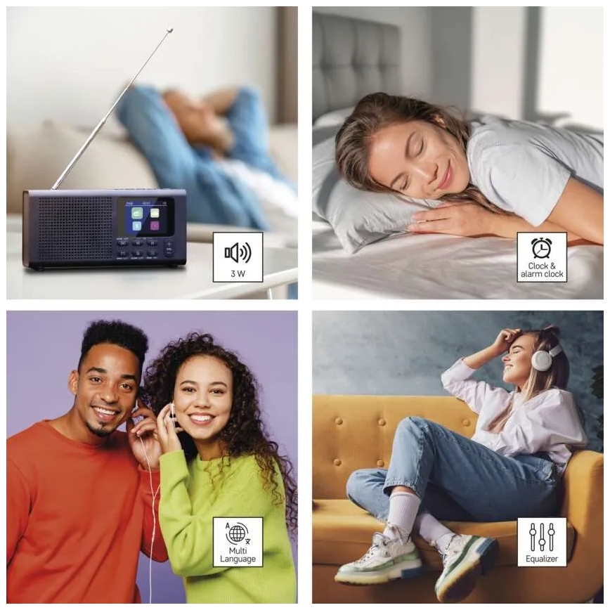 Radija DAB DAB+ FM 3W/5V/4xAA juoda