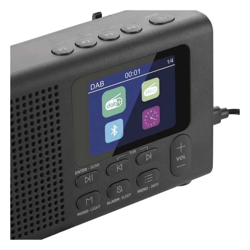 Radija DAB DAB+ FM 3W/5V/4xAA juoda