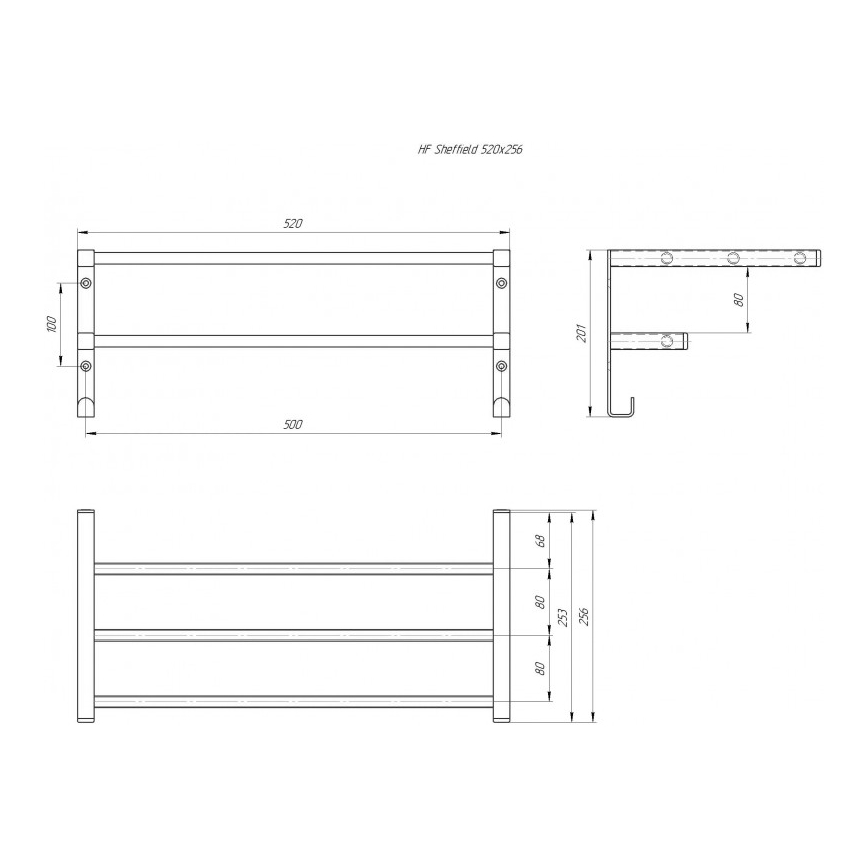 Rankšluosčių džiovintuvas vonios radiatoriui HF SHEFFIELD 52x25,6 cm baltas
