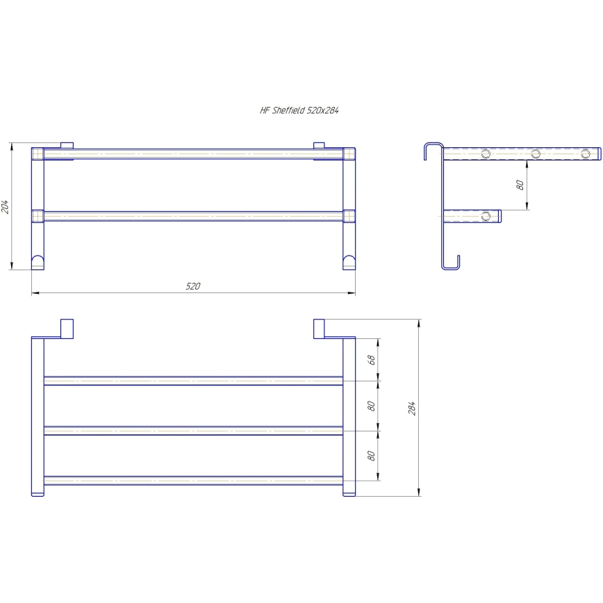 Rankšluosčių laikiklis prie vonios radiatoriaus HF SHEFFIELD 52x28,4 cm juodas