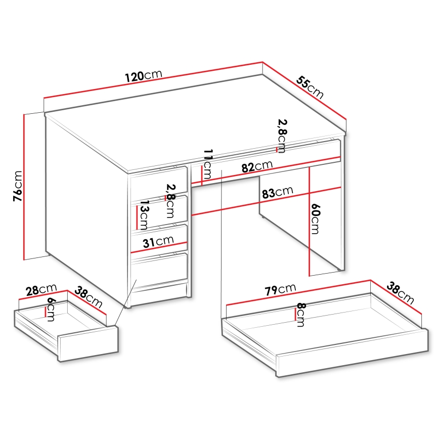 Rašomasis stalas ADA 76x120 cm kašmyro spalvos