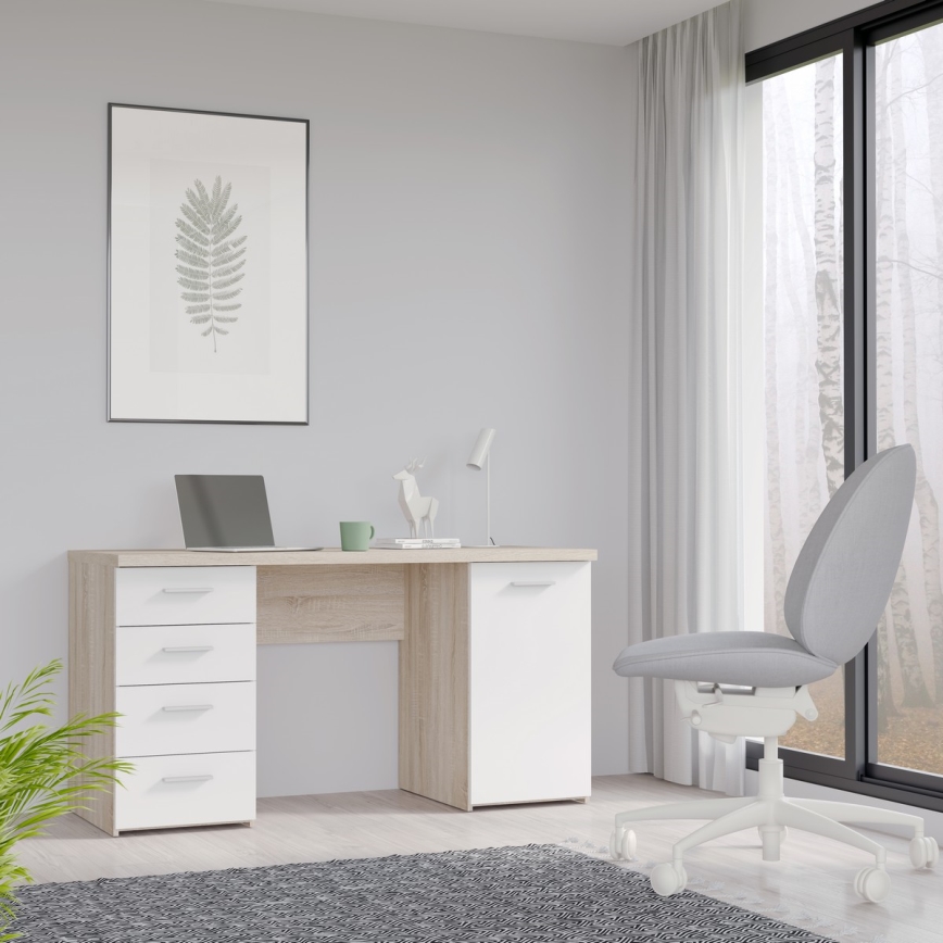 Rašomasis stalas ARENO baltas/sonoma ąžuolas