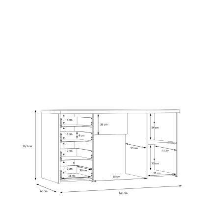 Rašomasis stalas ARENO baltas/sonoma ąžuolas