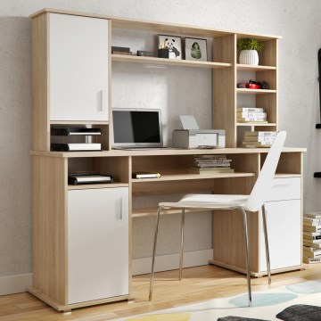 Rašomasis stalas ELIAN su lentyna, sonoma ąžuolas/baltas