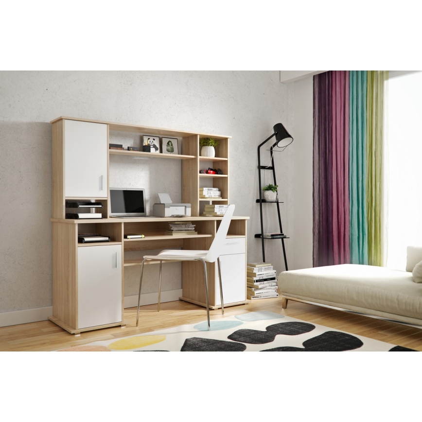 Rašomasis stalas ELIAN su lentyna, sonoma ąžuolas/baltas