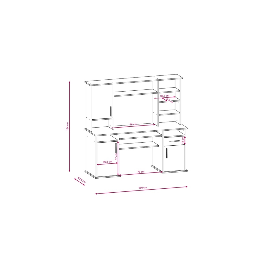 Rašomasis stalas ELIAN su lentyna, sonoma ąžuolas/baltas