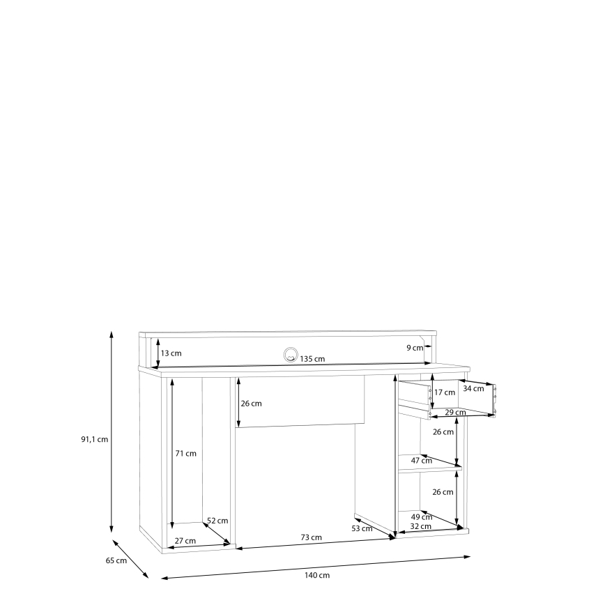 Rašomasis stalas IVAR su integruotu apšvietimu, baltas