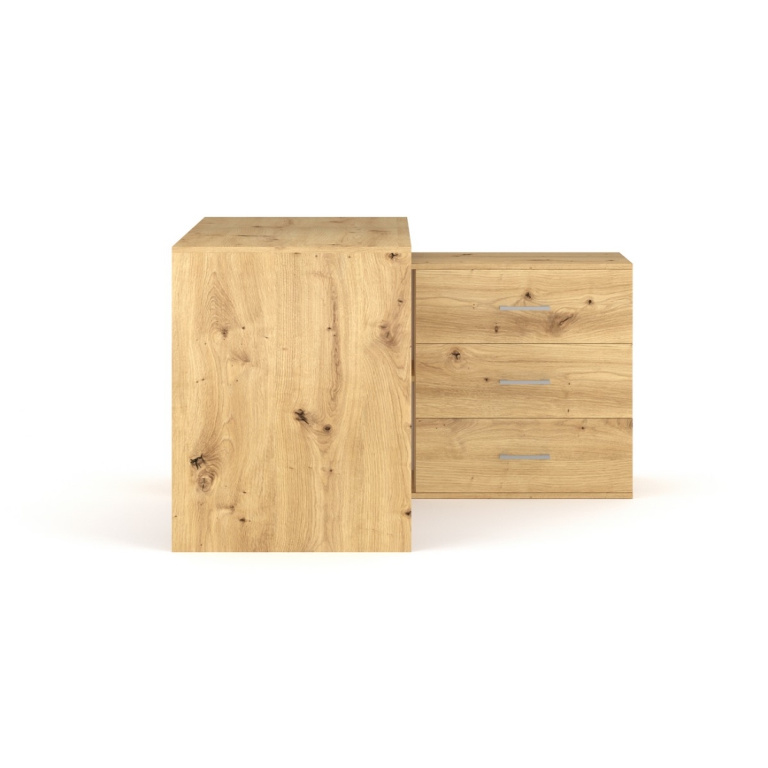 Rašomasis stalas JULES su stalčiais ir universaliu P/L kampu, ąžuolas Artisan