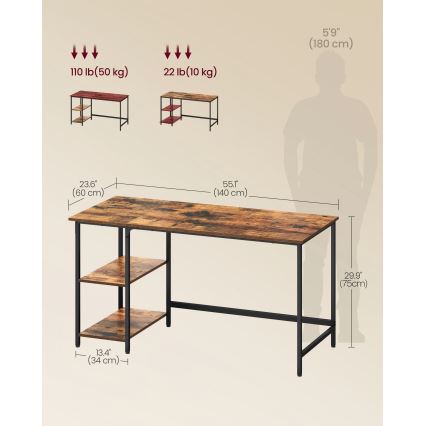 Rašomasis stalas SOLEA 140x60 cm rudas/juodas