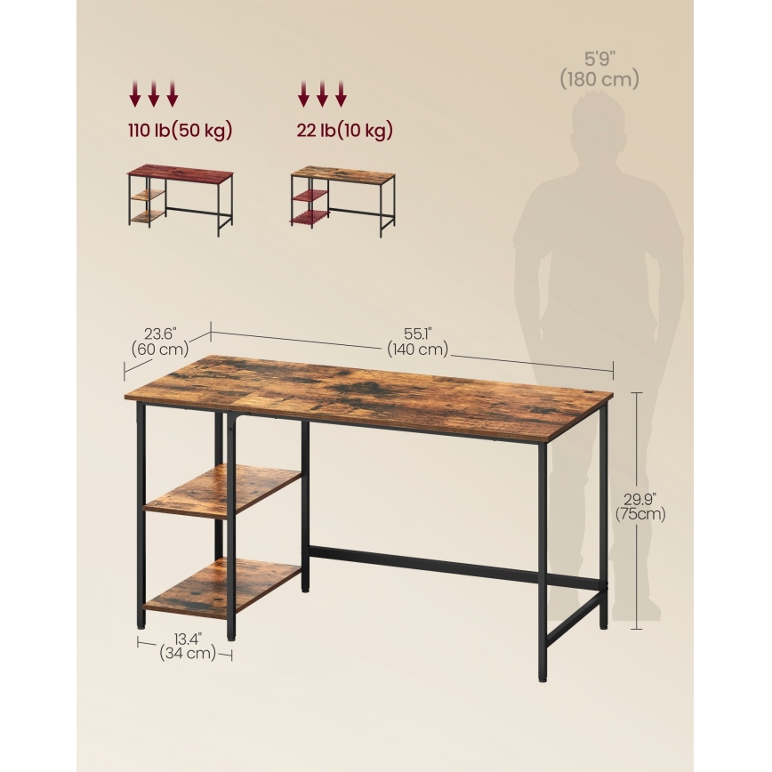 Rašomasis stalas SOLEA 140x60 cm rudas/juodas