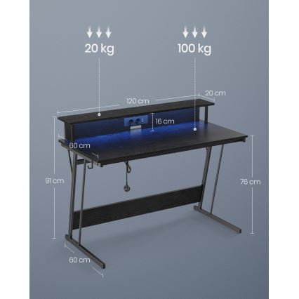 Rašomasis stalas su apšvietimu SOLEA-X juodas