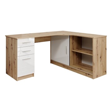 Rašomasis stalas su lentyna ir stalčiais ROBERTO, kairinis, artisan ąžuolas/balta