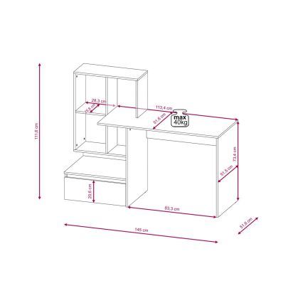 Rašomasis stalas su lentyna MARLO betono pilka/balta