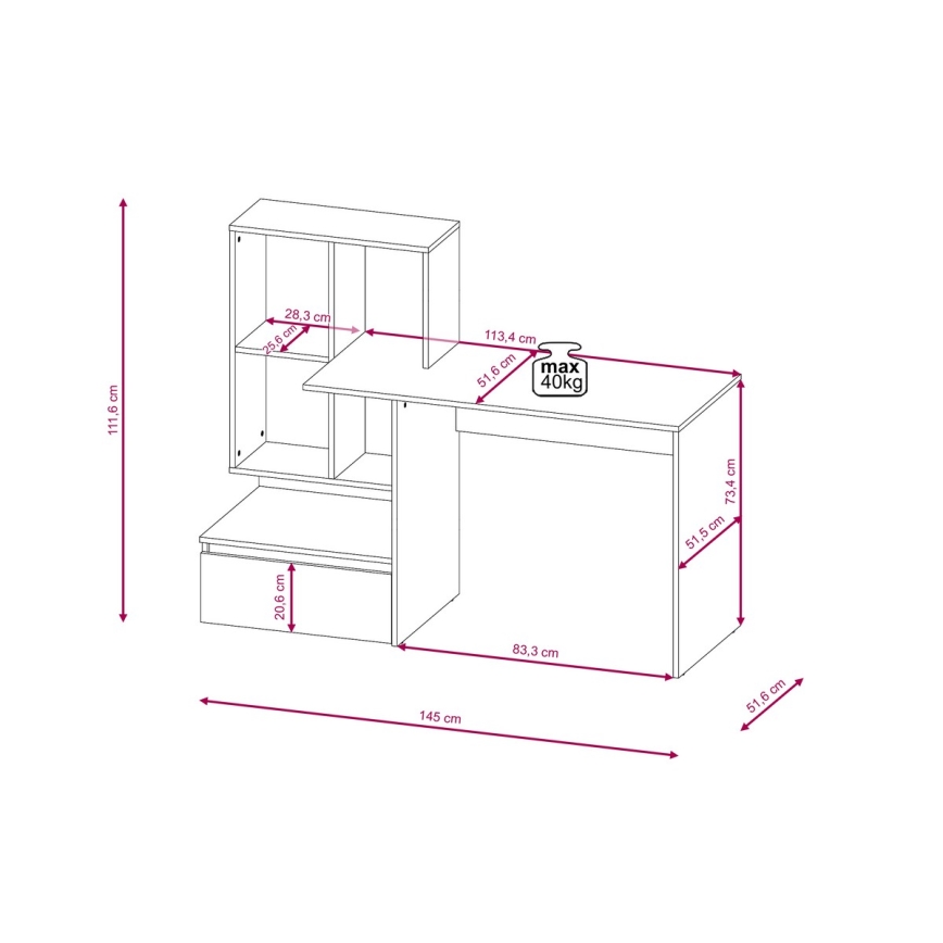 Rašomasis stalas su lentyna MARLO betono pilka/balta