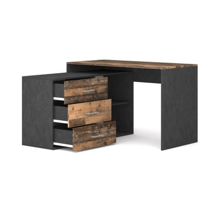 Rašomasis stalas su stalčiais ir universaliu kampu P/L 120x120 cm JULES ruda/juoda