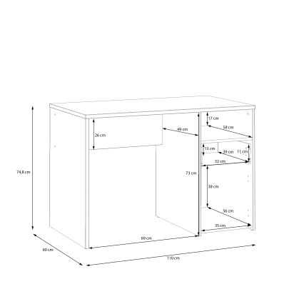 Rašomasis stalas URO ąžuolas artisan/baltas