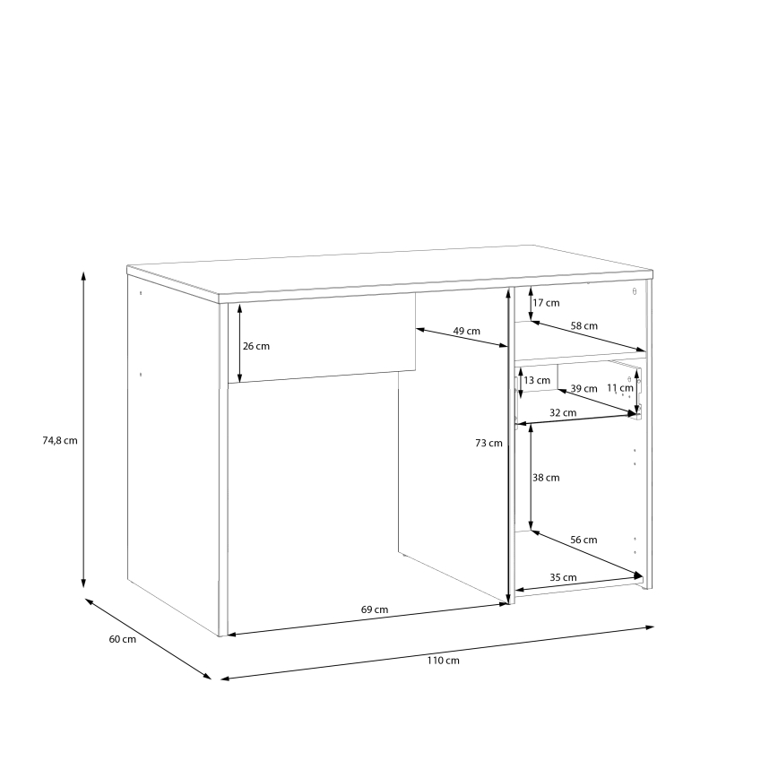 Rašomasis stalas URO ąžuolas artisan/baltas