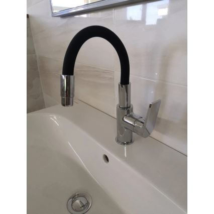 RAV Slezák CO119.0/15 - Kriauklės maišytuvas su lanksčiu snapu COLORADO 25 cm juodas/blizgus chromas