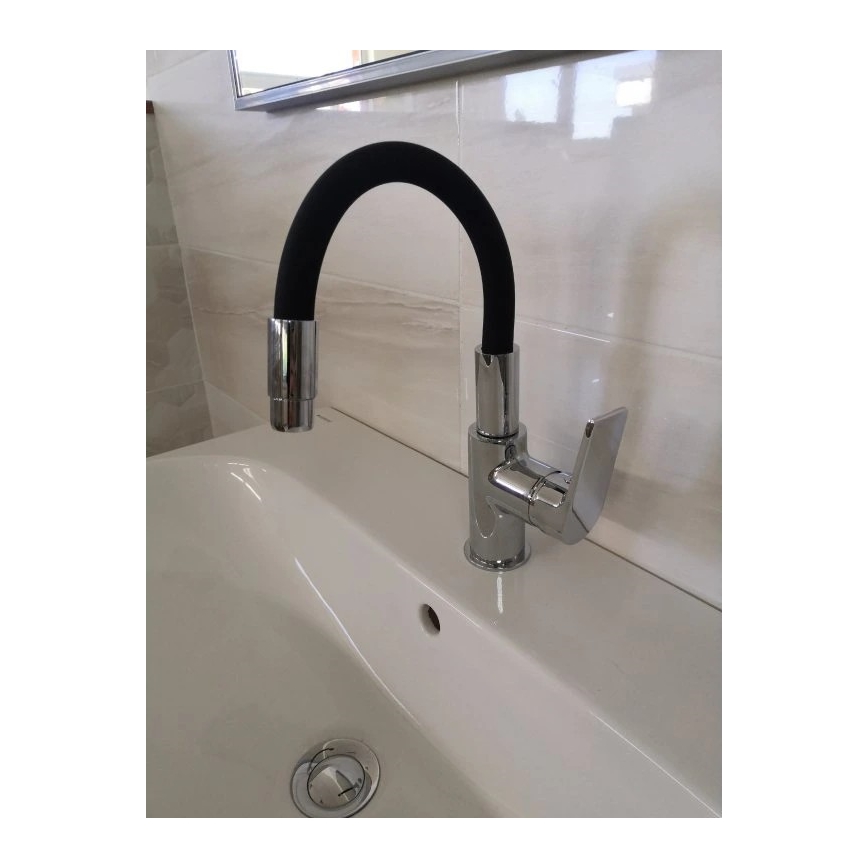 RAV Slezák CO119.0/15 - Kriauklės maišytuvas su lanksčiu snapu COLORADO 25 cm juodas/blizgus chromas