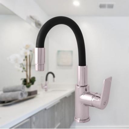 RAV Slezák CO119.0/15 - Kriauklės maišytuvas su lanksčiu snapu COLORADO 25 cm juodas/blizgus chromas