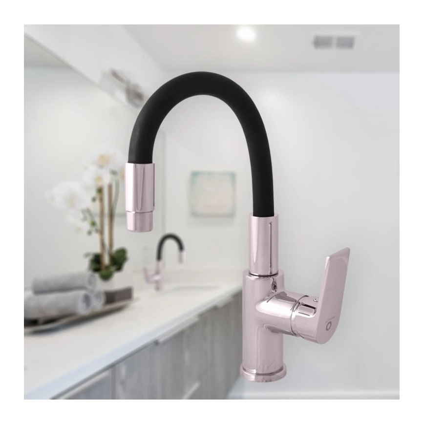 RAV Slezák CO119.0/15 - Kriauklės maišytuvas su lanksčiu snapu COLORADO 25 cm juodas/blizgus chromas