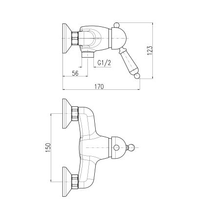 RAV Slezák L581.5SM - Dušo maišytuvas LABE RETRO 12,3 cm sendinto žalvario apdaila