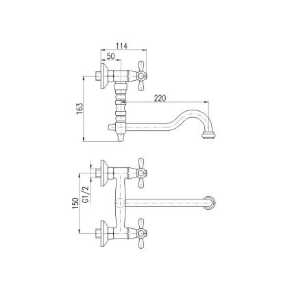 RAV Slezák MK101.5/29SM - Virtuvinis/praustuvo maišytuvas MORAVA RETRO 16,3 cm antikvarinis žalvaris