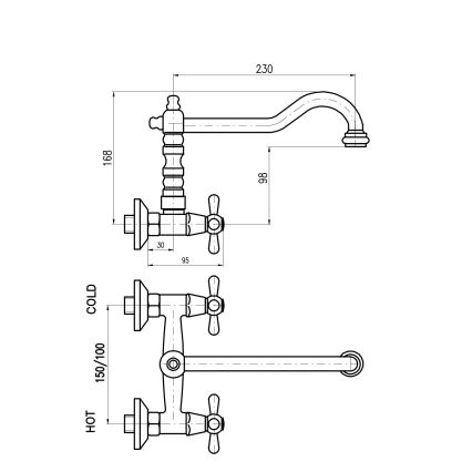 RAV Slezák MK102.5/28SM - Maišytuvas kriauklei/praustuvui MORAVA RETRO 16,8 cm, sendintas žalvaris