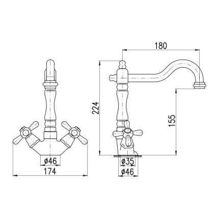 RAV Slezák MK121.0/8CMATSM - Praustuvo maišytuvas + nuotekų vožtuvas MORAVA RETRO 22,4 cm juoda/žalvaris