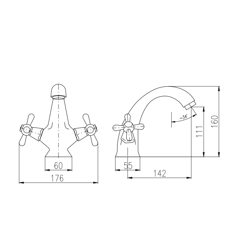 RAV Slezák MK128.0CMATSM - Praustuvo maišytuvas MORAVA RETRO 16 cm, juodas/žalvaris