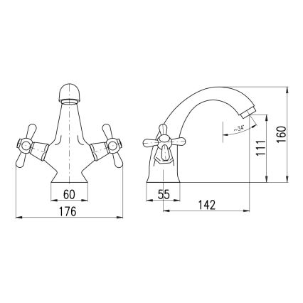 RAV Slezák MK128.0SM - Praustuvo maišytuvas MORAVA RETRO 16 cm, sendinto žalvario apdaila