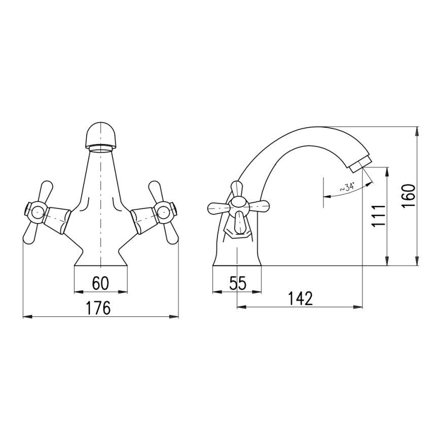 RAV Slezák MK128.0SM - Praustuvo maišytuvas MORAVA RETRO 16 cm, sendinto žalvario apdaila