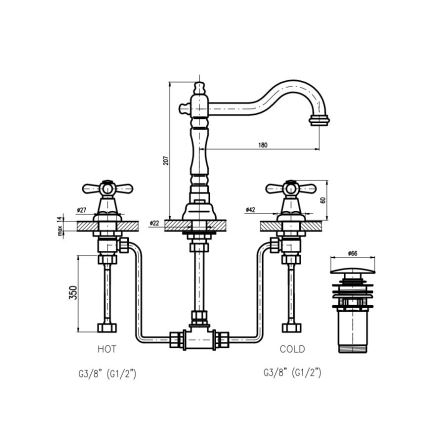 RAV Slezák MK132.0SM - Praustuvo maišytuvas + MORAVA RETRO išleidimo vožtuvas, sendintas žalvaris