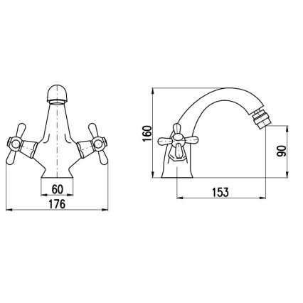 RAV Slezák MK143.0SM - Bidetinis maišytuvas + MORAVA RETRO 16 cm išleidimo mechanizmas, sendintas žalvaris