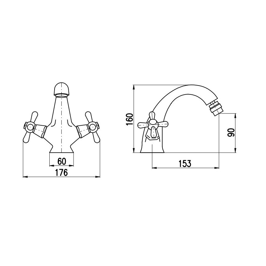 RAV Slezák MK143.0SM - Bidetinis maišytuvas + MORAVA RETRO 16 cm išleidimo mechanizmas, sendintas žalvaris