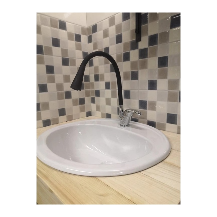 RAV Slezák SA006.0/13 - Kriauklės maišytuvas su lanksčiu snapu SAZAVA 35,6 cm juoda/blizgus chromas