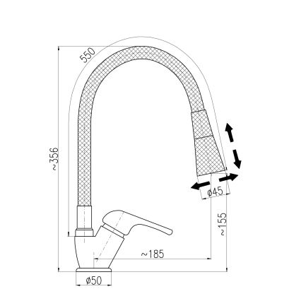 RAV Slezák SA006.0/13 - Kriauklės maišytuvas su lanksčiu snapu SAZAVA 35,6 cm juoda/blizgus chromas