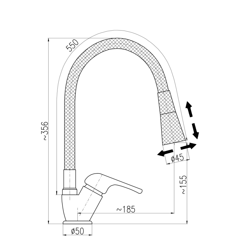 RAV Slezák SA006.0/13 - Kriauklės maišytuvas su lanksčiu snapu SAZAVA 35,6 cm juoda/blizgus chromas