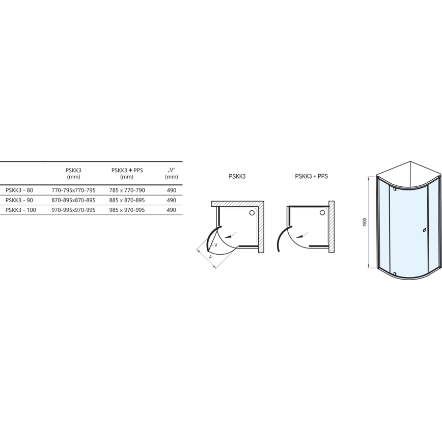 Ravak 37677U00Z1 - Trijų dalių pusapvalė dušo kabina PIVOT 90x90 cm su satinuotu stiklu